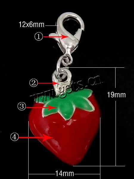 Zinc Alloy Enamel Pendants, brass lobster clasp, Strawberry, plated, more colors for choice, 14x19x3.5mm, 12x16x3mm, Sold By PC