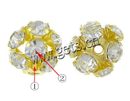 Bola Rhinestone Spacer, diamantes de imitación, con aleación de zinc, Esférico, chapado, más colores para la opción, 15-16mm, agujero:aproximado 2mm, Vendido por UD