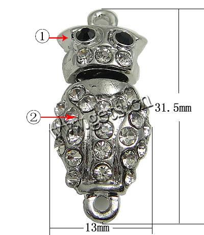 Магнитные застежки из цинкового сплава, цинковый сплав, Животное, плакированный, со стразами & однонитевая, Много цветов для выбора, 31.5x13mm, продается PC