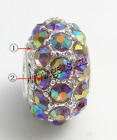 Strass Europa Perlen, mit Zinklegierung, Trommel, plattiert, keine, 12-13x8mm, Bohrung:ca. 4.8mm, verkauft von PC