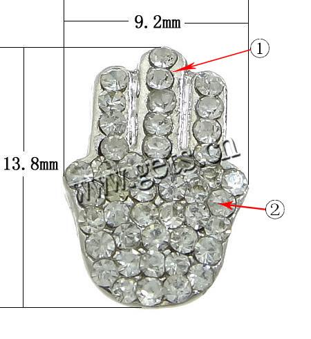 Rheinkiesel Zinklegierung Verbinder, Hamsa, plattiert, Islam Schmuck & Kundenindividuell & mit Strass, keine, 9.2x13.8x6.5mm, Bohrung:ca. 3mm, verkauft von PC