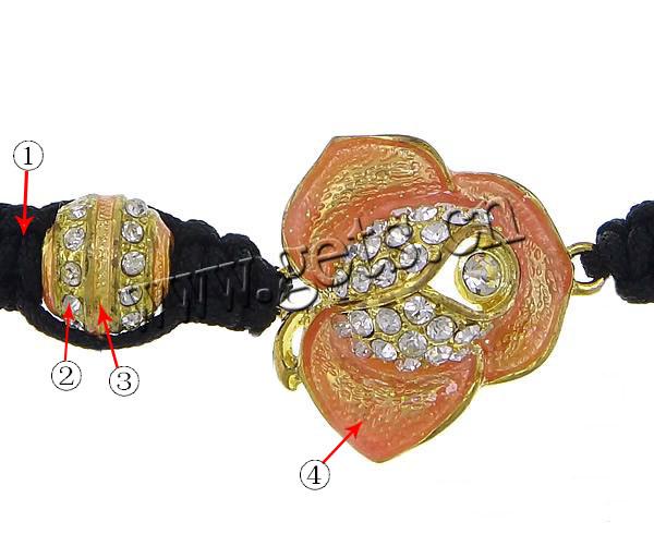 Zinc Alloy Woven Ball Bracelets, with Wax Cord & Hematite, plated, Customized & enamel & with rhinestone, more colors for choice, 8mm, 10mm, 27x25x8mm, Length:Approx 6-10 Inch, Sold By Strand