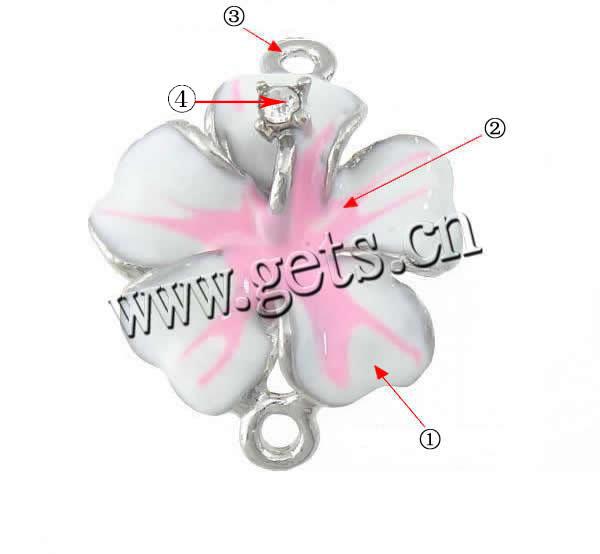 Enamel Zinc Alloy Connector, Flower, plated, Customized & with rhinestone, more colors for choice, 21x27x4mm, Hole:Approx 2.5mm, Sold By PC