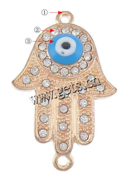 Rheinkiesel Zinklegierung Verbinder, Hamsa, plattiert, Islam Schmuck & Kundenindividuell & Emaille & mit Strass & 1/1-Schleife, keine, 22.5x36x4.8mm, Bohrung:ca. 2mm, verkauft von PC