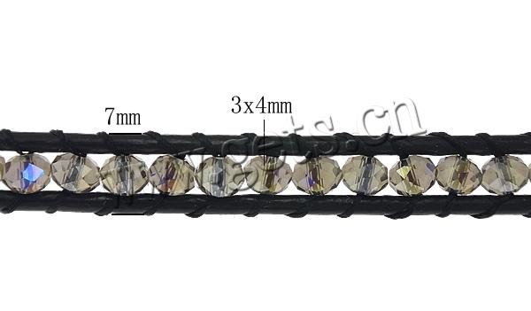 Кристаллы Врэп-браслет, с Шнур из натуральной кожи, латунь замочек, 3-нить & граненый, много цветов для вабора, 7mm, 3x4mm, длина:Приблизительно 20-23 дюймовый, продается Strand