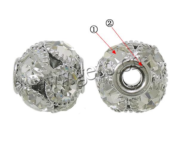 Ball Rhinestone Spacer, Brass, Round, plated, with rhinestone, more colors for choice, nickel, lead & cadmium free, 13x14.5mm, Hole:Approx 3.5mm, Sold By PC