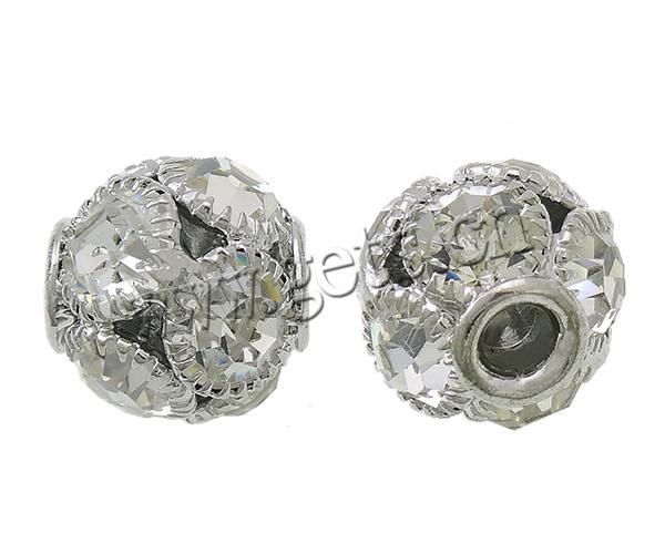 Ball Rhinestone Spacer, Brass, Round, plated, with rhinestone, more colors for choice, nickel, lead & cadmium free, 13x14.5mm, Hole:Approx 3.5mm, Sold By PC