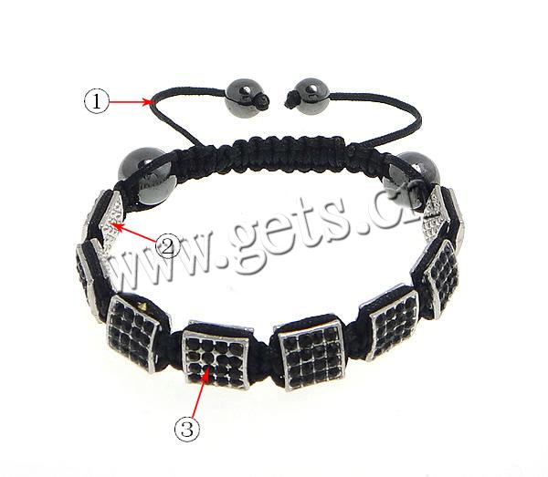 Zinc Alloy Woven Ball Bracelets, with Wax Cord & Hematite, handmade, Customized & with rhinestone, more colors for choice, 9x9x5mm, 8mm, 10mm, Length:Approx 6-10 Inch, Sold By Strand