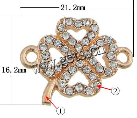 Conector de aleación de Zinc de diamantes de imitación, Flor, chapado, Joyería de Halloween & Modificado para requisitos particulares & con diamantes de imitación de Checo & 1/1 aro, más colores para la opción, 21.2x16.2x3mm, agujero:aproximado 1.8mm, Vendido por UD