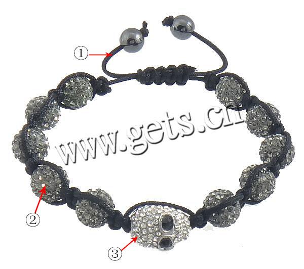 Zinc Alloy Woven Ball Bracelets, with Wax Cord & Rhinestone Clay Pave Bead & Hematite, handmade, with 45 pcs rhinestone & Customized & with rhinestone, more colors for choice, 15x11x9mm, 10mm, 8mm, Length:Approx 7-10 Inch, Sold By Strand