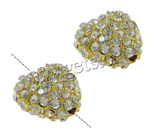 Perles strass en alliage de zinc, coeur, Placage, plus de couleurs à choisir, sans cadmium, 14x14x9mm, Trou:Environ 2mm, Vendu par PC