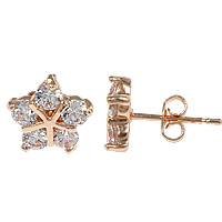 Cubic Zirconia Micro Pave Brass Earring, Flower, plated, micro pave cubic zirconia & faceted 