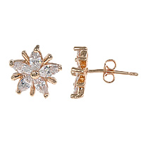 Cubic Zirconia Micro Pave Brass Earring, Flower, plated, micro pave cubic zirconia & faceted 