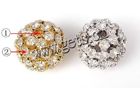 Kugelrhinestone Spacer, Strass, mit Zinklegierung, rund, plattiert, keine, 20x21mm, Bohrung:ca. 3.5mm, verkauft von PC