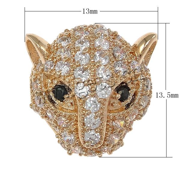 Cubic Zirconia Micro Pave Brass Beads, Leopard, plated, micro pave cubic zirconia & hollow, more colors for choice, 13x13.5x8mm, Hole:Approx 1mm, Sold By PC