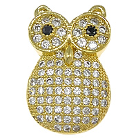 Cubic Zirconia Micro Pave Brass Beads, Owl, plated, micro pave cubic zirconia & hollow Approx 1mm 