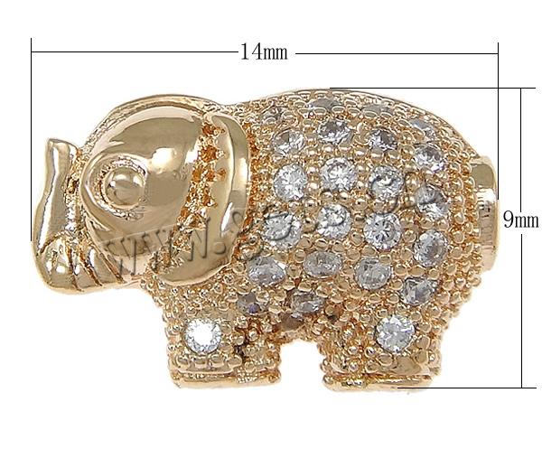 Cubic Zirconia Micro Pave Brass Beads, Elephant, plated, micro pave cubic zirconia, more colors for choice, 14x9x6.5mm, Hole:Approx 1.5mm, Sold By PC