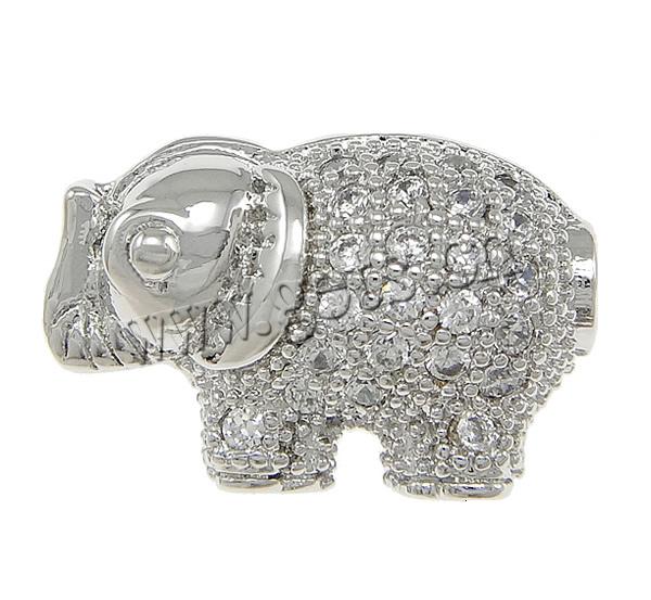 Cubic Zirconia Micro Pave Brass Beads, Elephant, plated, micro pave cubic zirconia, more colors for choice, 14x9x6.5mm, Hole:Approx 1.5mm, Sold By PC