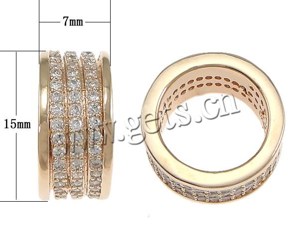 Cubic Zirconia Micro Pave Brass Beads, Rondelle, plated, micro pave cubic zirconia & large hole, more colors for choice, 7x15mm, Hole:Approx 11mm, Sold By PC