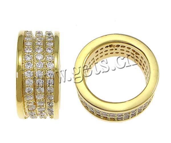 Cubic Zirconia Micro Pave Brass Beads, Rondelle, plated, micro pave cubic zirconia & large hole, more colors for choice, 7x15mm, Hole:Approx 11mm, Sold By PC