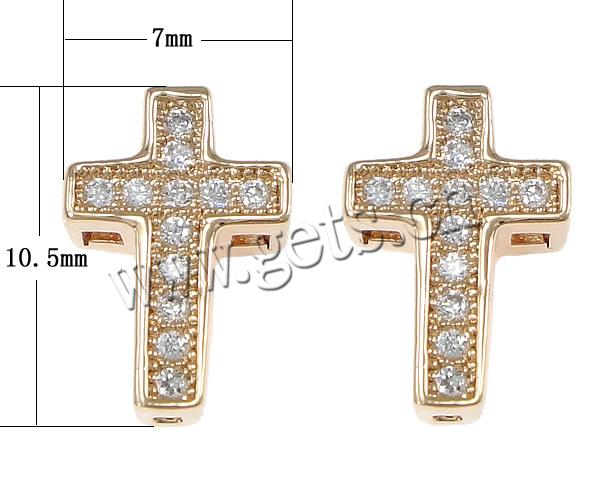 Cubic Zirconia Micro Pave Brass Beads, Cross, plated, micro pave cubic zirconia, more colors for choice, 7x10.5x4mm, Hole:Approx 0.5mm, Sold By PC