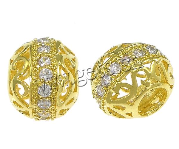 Cubic Zirconia Micro Pave Brass Beads, Rondelle, plated, micro pave cubic zirconia & large hole & hollow, more colors for choice, 8x10mm, Hole:Approx 4mm, Sold By PC