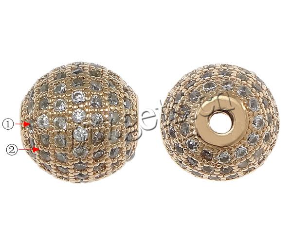 Cubic Zirconia Micro Pave Brass Beads, Round, plated, micro pave cubic zirconia, more colors for choice, 8x8mm, Hole:Approx 1.5mm, Sold By PC