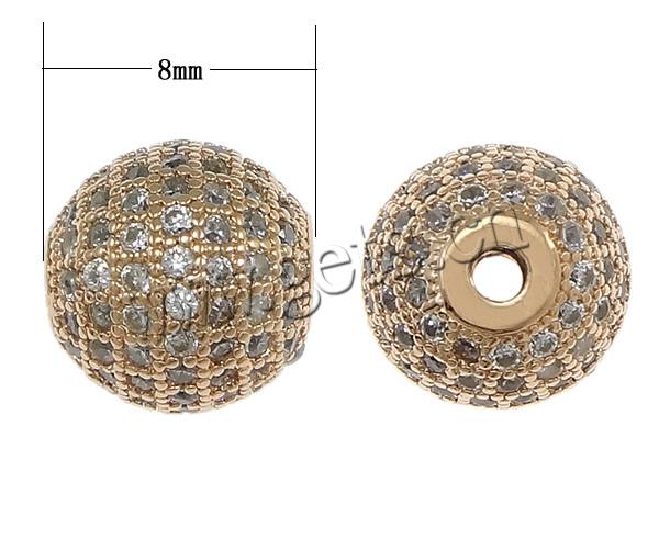 Cubic Zirconia Micro Pave Brass Beads, Round, plated, micro pave cubic zirconia, more colors for choice, 8x8mm, Hole:Approx 1.5mm, Sold By PC