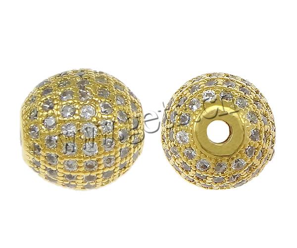 Cubic Zirconia Micro Pave Brass Beads, Round, plated, micro pave cubic zirconia, more colors for choice, 8x8mm, Hole:Approx 1.5mm, Sold By PC