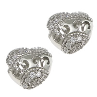 Cubic Zirconia Micro Pave Brass Beads, Heart, plated, micro pave cubic zirconia & hollow Approx 2mm 