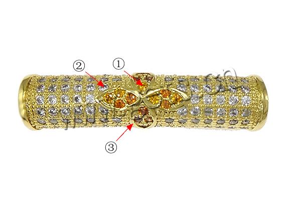 Cubic Zirconia Micro Pave Brass Beads, Tube, plated, micro pave cubic zirconia, more colors for choice, 29x7mm, Hole:Approx 4mm, Sold By PC