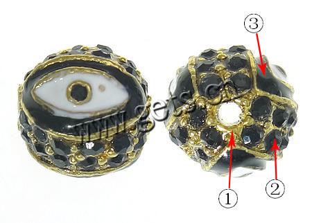 Zink Legierung Evil Eye Perlen, Strass, rund, plattiert, böser Blick- Muster & Kundenindividuell & Emaille, keine, 12mm, Bohrung:ca. 2mm, verkauft von PC