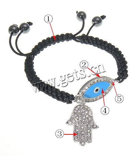 Pulseras Estilo Hamsa, aleación de zinc, con cordón de nylon, Mano, chapado, esmalte & con diamantes de imitación, más colores para la opción, longitud:aproximado 7-10 Inch, Vendido por Sarta