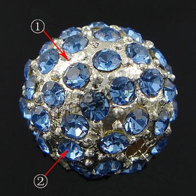 Strass Zinklegierung Perlen, mit Zinklegierung, rund, plattiert, mit Strass von Nahost, keine, 12mm, Bohrung:ca. 2mm, verkauft von PC