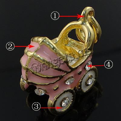 Fahrzeug Zinklegierung Anhänger, Baby Kinderwagen, plattiert, Emaille & mit Strass, keine, 22x18x12mm, Bohrung:ca. 4mm, verkauft von PC