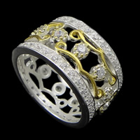 Bague en argent , argent sterling 925, Placage, avec zircone cubique & deux tons, 11mm Vendu par PC