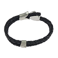 Pulsera de cuero , Cuero de vaca, 316acero inoxidable cierre, trenzado & 2-sarta, Negro, longitud:aproximado 8 Inch, Vendido por Sarta