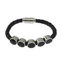 Bracelets de cuir de vachette, cuir de peau de vache, acier inoxydable 316 fermoir magnétique, tressé & émail, brun Environ 8.5 pouce, Vendu par brin