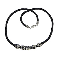 PU Leather Cord Necklace, with Silicone, 316 stainless steel lobster clasp, braided & blacken, black, 10mm, 5mm Approx 18 Inch 