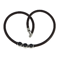 Peau de vache Zinc alliage collier, cuir de peau de vache, avec silicone, acier inoxydable 316 fermoir homard, émail, noire 6mm Environ 19 pouce, Vendu par brin