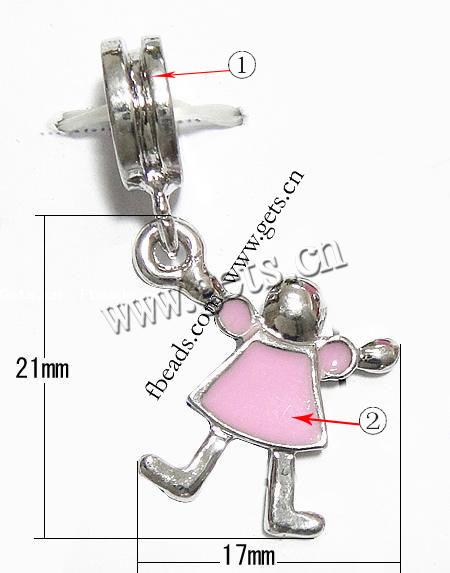 Colgantes de Europeo de aleación de cinc, aleación de zinc, Niña, chapado, con rosca & esmalte, más colores para la opción, 21x17x2mm, agujero:aproximado 4.5mm, longitud:32 , Vendido por UD