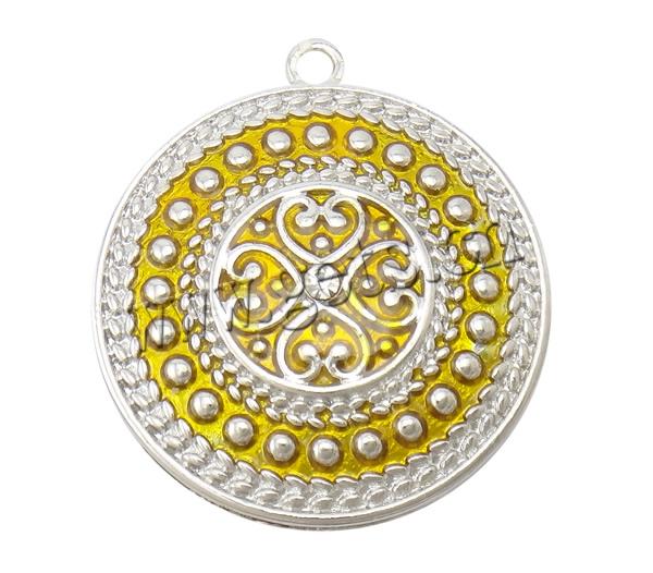 Zinc Alloy Enamel Pendants, Flat Round, plated, Customized & with rhinestone, more colors for choice, nickel, lead & cadmium free, 31x35x3mm, Hole:Approx 2.5mm, Sold By PC