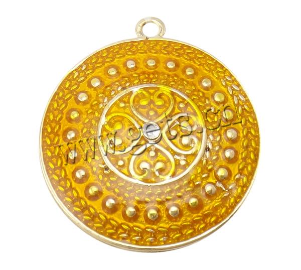 Zinc Alloy Enamel Pendants, Flat Round, plated, Customized & with rhinestone, more colors for choice, nickel, lead & cadmium free, 31x35x3mm, Hole:Approx 2.5mm, Sold By PC