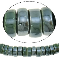 Abalorios Esmaltados de Porcelana, Donut, acristalamiento, brillante, verde, 17x7mm, agujero:aproximado 10mm, longitud:aproximado 11 Inch, aproximado 36PCs/Sarta, Vendido por Sarta