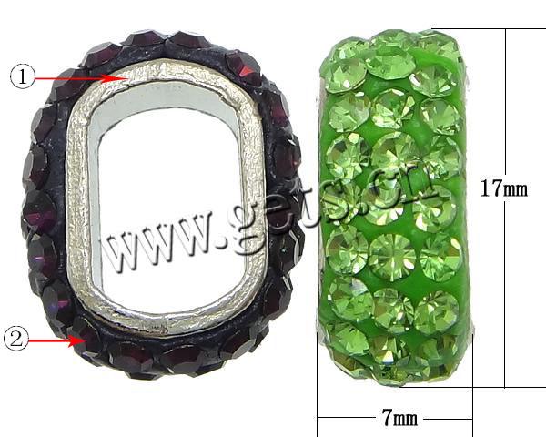 Perles d'argile Pave strass, Strass perle de Pave d'argile, avec alliage de zinc, ovale, Placage, Personnalisé & grand trou, plus de couleurs à choisir, 17x7x14mm, Trou:Environ 7x10.5mm, Vendu par PC