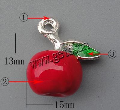 Zinc Alloy Enamel Pendants, Apple, plated, more colors for choice, 13x15x11mm, Hole:Approx 2mm, Sold By PC