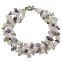 Edelstein Perlen Armbänder, Natürliche kultivierte Süßwasserperlen, mit Amethyst, Februar Birthstone, 4-6mm,6-7mm, Länge:7.5 ZollInch, verkauft von Strang