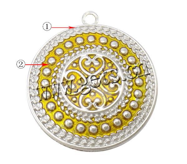 Zinc Alloy Enamel Pendants, Flat Round, plated, Customized & with rhinestone, more colors for choice, nickel, lead & cadmium free, 31x35x3mm, Hole:Approx 2.5mm, Sold By PC