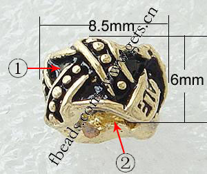 Abalorios Estilo Europeo de Aleación de Zinc, Tubo, chapado, sin rosca, más colores para la opción, 8.5x6mm, agujero:aproximado 4.2-4.5mm, Vendido por UD