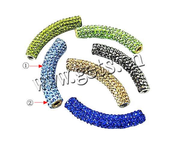 Rhinestone Brass Beads, Tube, plated, with rhinestone, more colors for choice, 45x9mm, Hole:Approx 4mm, 10PCs/Bag, Sold By Bag